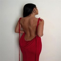 셀프웨딩드레스 2부드레스 대여 타이 업 서스펜더 롱 드레스 파티 클럽 이브닝 베스티도 여성 민소매 카울 넥 랩 맥시 단색 dress