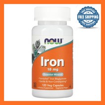 Now Foods 나우푸드 철분 더블 스트렝스 18mg 120배지캡슐 스테아르산 Iron Ferrous Bisglycinate