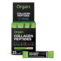 Orgain 하이드롤라이즈드 콜라겐 펩타이드 파우더 20g 풀을 먹인 - 모발 피부 손톱 및 관절 지원 보조제 팔레오 케토 비 GMO 유형 I III 1lb(포장은 다를 수 있음, 콜라겐 트래블 스틱 25개
