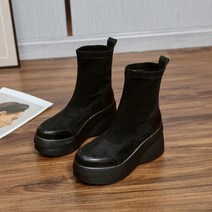 가볍고 신축성좋은 삭스 스판 앵클 롱 웨지 통굽힐 부츠 8cm
