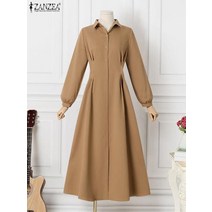 롱 원피스 맥시 여성 파티 드레스 여행 가을 우아한 셔츠 zanzea