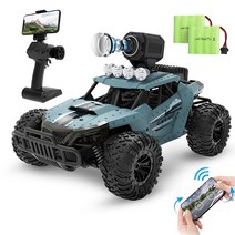 DEERC 1:14 레저용 720P 45도 각도조절 카메라 달린 RC카 DE36W 배터리 2개 60분 주행, 블루