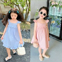 PigPug 여자 어린이 치마 소매 주름 상큼 원피스 공주 치마