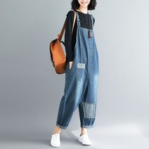 빅사이즈 여자 똥싼바지 데님 멜빵청바지 점프수트 배기 청바지