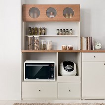 리센트 파스타 2S 렌지대겸 조리대 + 상부장 세트, 아이보리 + 아카시아