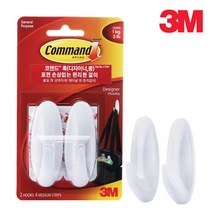 3M 코맨드 디자이너 훅 중형 17081 command 옷걸이 부착 양면테이프 고리걸이 걸이 가방걸이 수건걸이 벨크로, 1개