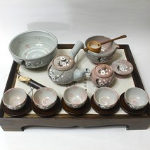 이천도자기 토비 분청 매화 산청토 5인다기 성인용 예절세트 차/다기 세트, 세트