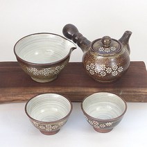 토비 분청 국화문 2인 다기 세트