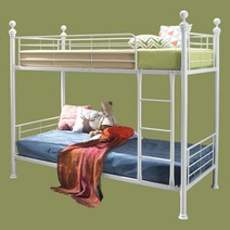 홈페리 비쥬이층침대 2층침대 철제침대 철재침대 1층 2층매트리스포함, 화이트, 프레임+포켓스프링매트리스(1층+2층)