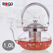 BOGO 보고나라 스텐망유리주전자 내열유리포트 커피포트 차주전자, 1개, 1000ml