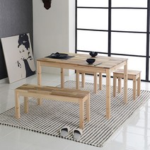 다니엘우드 아카시아 원목 4인 가족 식탁 4인용 세트 테이블 예쁜 의자 벤치 식탁세트, 1200X600테이블1개&1벤2개&2벤1개_아카/바니쉬