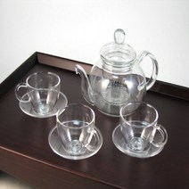 유리티포트(600ml) 손잡이찻잔 3인 다기 세트 / 다기 찻잔 녹차 보이차, 600ml