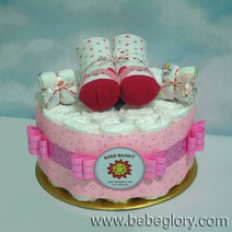 기저귀케이크1단 하트베베 - 여아용 3단계_백일이후용 하기스기저귀20개+양말+무형광손수건 포함