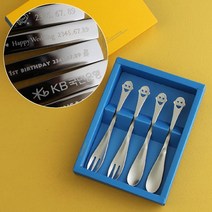 인스푼 티스푼포크 돌답례품 티스푼세트, 스마일 4P (포크2+티스푼2), 인쇄 / 포장 (골드그린)