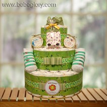 그린베베 기저귀케익3단-4단계_돌선물용(하기스기저귀63개+양말+무형광손수건)포함, 여아용_4단계_돌선물용