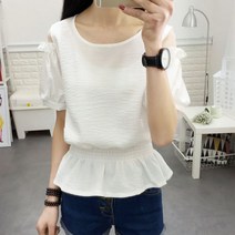 스피소 느리게걷기 여성 블라우스 쉬폰 여름 반팔티 하객룩 비치룩 반팔티셔츠 예쁜 라운드 티셔츠