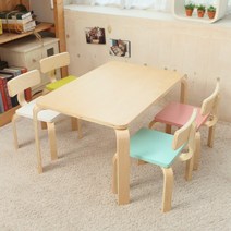 일루일루 프로스 어린이 유아 책상세트 스퀘어형 (책상 1개+의자 2개), 내추럴책상+핑크의자2개