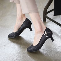 업앤슈 고급스러운 여성 미들굽 펌프스 여자 미들힐 반짝이 달랑이 구두(5cm)