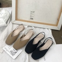 슈블리즈 유니크한 사각코 니트 밴딩 플랫 슬링백 마레즈