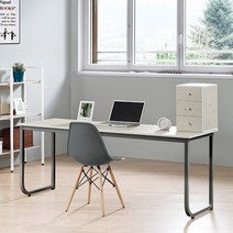 리더스퍼니처 자몽 U형 1800 컴퓨터 책상, 화이트워시+블랙