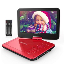 DBPOWER 휴대용 DVD플레이어 10인치 270도 회전가능 USB를 지원, Red