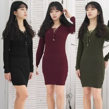 아로하스타일 슬릿 슬림 골지 니트 원피스