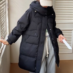 크크섬 거위털 100% 빅포켓 여성 롱패딩 후드 구스 패딩 점퍼