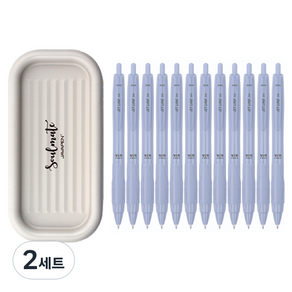 자바펜 제트라인 비즈 빈티지 볼펜 0.5mm 12p + 소울메이트 펜트레이 랜덤발송 세트, 블루, 2세트