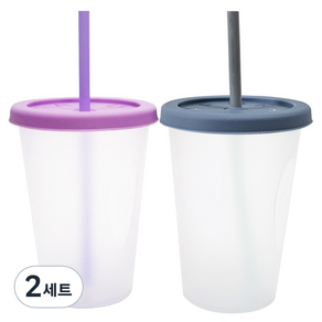 아가프라 심쿵빨대컵 400ml 2종 세트, J타입(블루+퍼플), 2세트