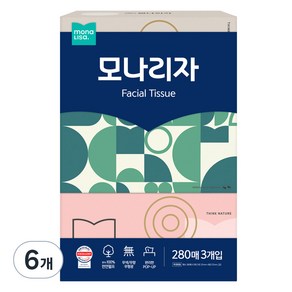 모나리자 천연펄프 미용티슈 2겹, 280매, 6개