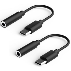 프라임큐 삼성 갤럭시 스마트폰 USB C-3.5mm 이어폰 젠더 2p, 5mm, 블랙, 2개