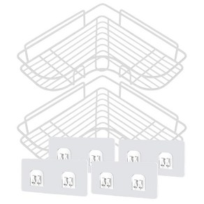 벤홈 접착식 다용도 코너 욕실 선반 2p + 더블후크 4p 세트, 화이트(선반), 투명(후크), 1세트