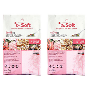 더독 어덜트 강아지 닥터 소프트 사료, 닭, 3kg, 2개