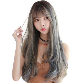 하이유니 레이어드 C컬 펌 롱 헤어 긴머리 통가발 가발 67cm + 가발망 + 거치대 세트