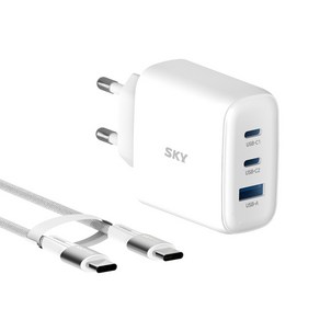 SKY 필 GaN2 멀티 3포트 PD3.0 PPS QC4.0 USB C타입 초고속 충전기 65W, 화이트, 1개