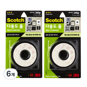 3M 스카치 다용도 폼 양면 테이프 24mm x 1.5m, 6개