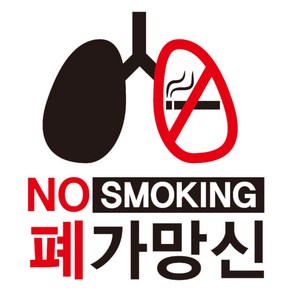 뭉키데코 NO SMOKING 폐가망신 금연스티커, 140 x 200mm, 2개