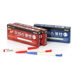 자바펜 0.7mm e-오피스 볼펜 빨강 24p + 파랑 12p