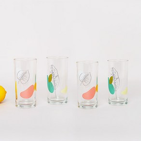 쓰임 롱 리프 유리컵 340ml x 2종 x 2p세트, 핑크, 그린, 1세트