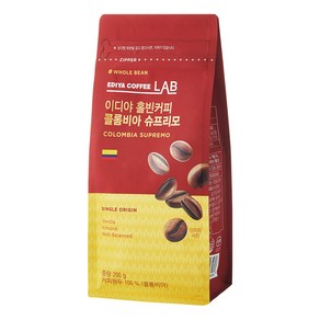 이디야 콜롬비아 슈프리모 홀빈커피, 200g, 1개, 홀빈(분쇄안함)