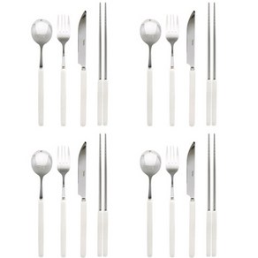 바네 디너 커트러리 4종 x 4p 세트, 화이트, 스푼 + 젓가락 + 포크 + 나이프