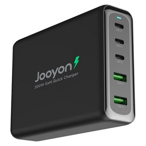 주연테크 캐리밥 200W 5포트 올인원 PD 고속 충전기 + USB-C 케이블 세트, 1세트, 블랙