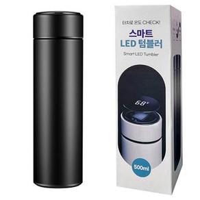 스마트 온도표시 LED 보온보냉 텀블러, Black, 500ml, 1개