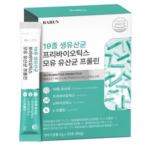 바른 19종 생유산균 프리바이오틱스 모유 유산균 프롤린 30p, 60g, 1개