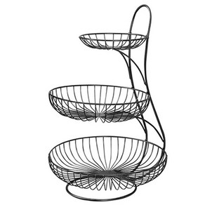 블럭마트 주방 다용도 테이블 3단 바구니, 블랙, 1개