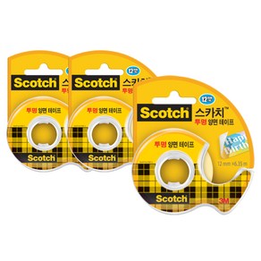 스카치 양면 테이프 디스펜서 136 12mm x 6.35m, 투명, 3개