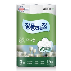 잘풀리는집 더나눔 천연펄프 3겹 고급롤화장지, 25m, 15롤, 1개