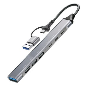 코시 듀얼 커넥터 USB 3.0 슬림 메탈 멀티허브 7포트 C타입 / A타입, 그레이, 1개