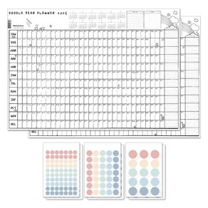 멜로우스토리 두들 연간 플래너 2025 포스터 달력 2p + 스티커 3종 x 2p 세트, 혼합색상, 1세트