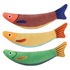 포우타운 고양이 캣닢 소리나는 방울 애착 인형 물고기 장난감 3종 세트, 레드 + 오렌지 + 그린, 1세트